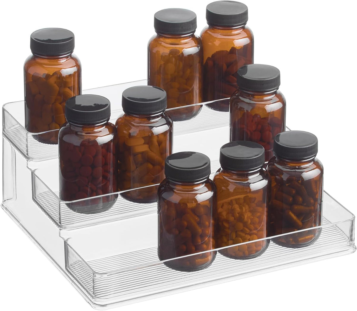 iDesign 3-Tier Spice Rack Organizer for Cabinets, Pantry or Countertop, Set of 2, Clear, Made in USA