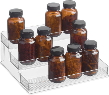 iDesign 3-Tier Spice Rack Organizer for Cabinets, Pantry or Countertop, Set of 2, Clear, Made in USA