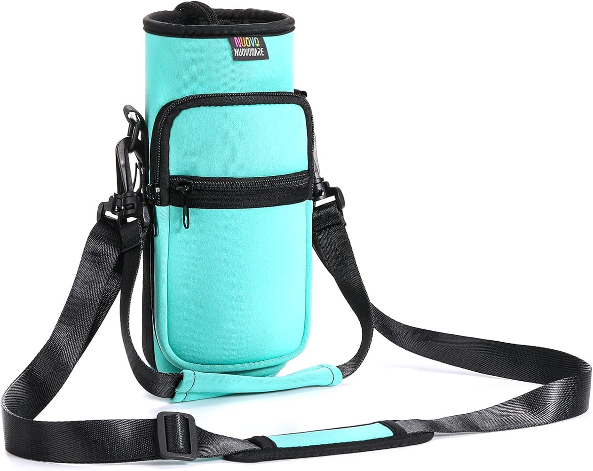 Nuovoware Water Bottle Carrier Bag,25oz/40oz/64oz Bottle Pouch Holder,Adjustable Shoulder Hand Strap 2 Pocket Sling Neoprene Sleeve Sports Accessories for Hiking Travelling Camping