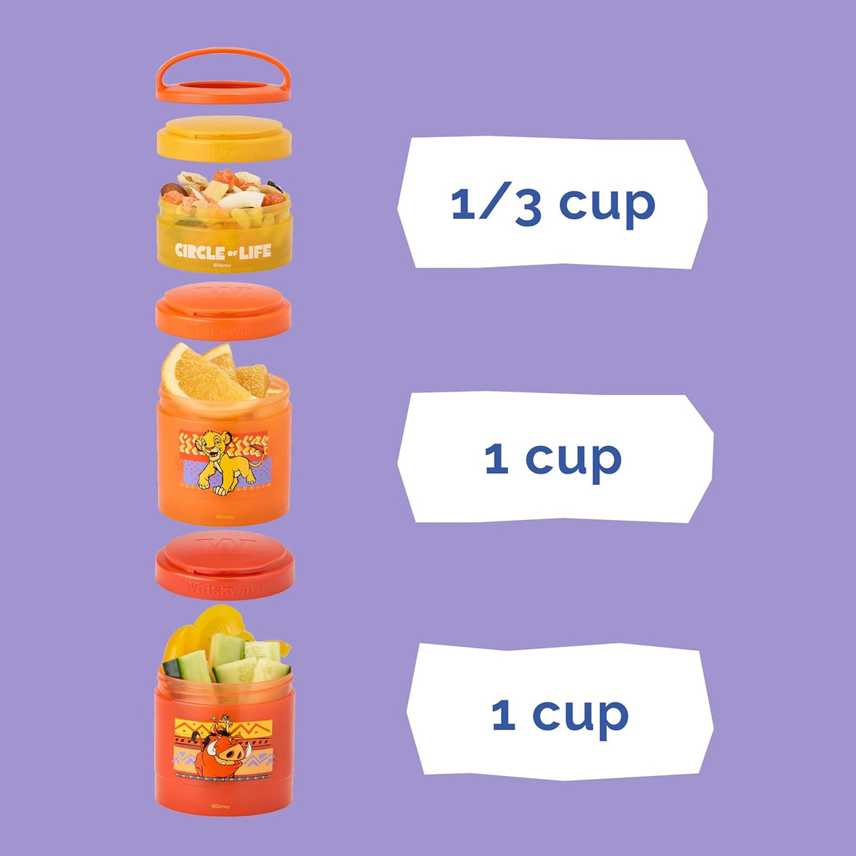 Whiskware Bluey Stackable Snack Containers for Babies, Toddlers, and Kids, 3 Stackable Snack Cups for School and Travel, Cupholder Friendly, Bluey and Bingo! Let’s Do This!