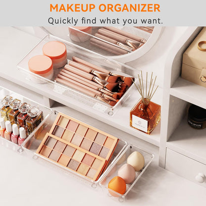 Criusia Large Drawer Organizer Bins | Complete 5 Size Clear Plastic Kitchen Drawer Organizers for Utensils | Bathroom Drawer Organizer Trays | Versatile for Makeup Office Organization