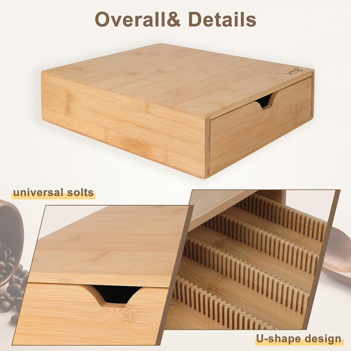 HTB K Cup Holder Compatible with K Cups,Coffee Pod Holder Holds Up 30 Cups,K Cup Organizer Storage Drawer (Wood-b)