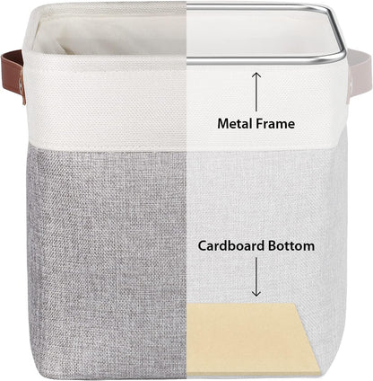 Univivi 4PC Small Fabric Storage Bins,15x6x5 inch Long Narrow Storage Baskets with PU Handles for Closet,Cabinet,Countertop Organizing Small Items (Gray,15x6x5 inch)