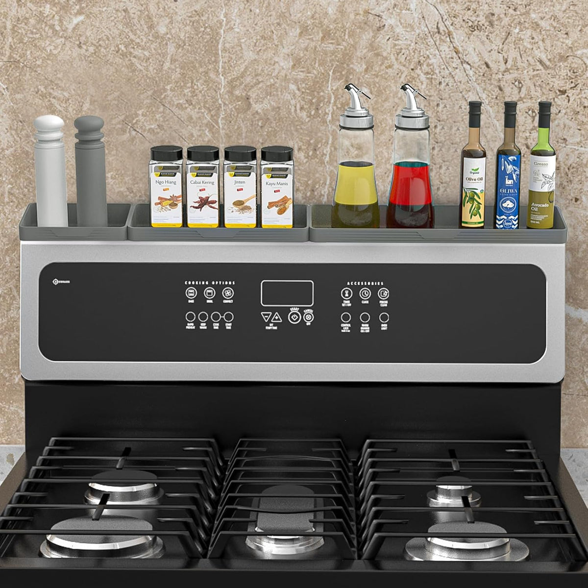 Magnetic Stove Top Shelf, Over the Stove Shelf Spice Rack & Spice Organizer – 30" Heat Resistant Silicone Stove Shelf, No Drill Kitchen Storage Organizer for Gas/Electric Stoves & Small Kitchens