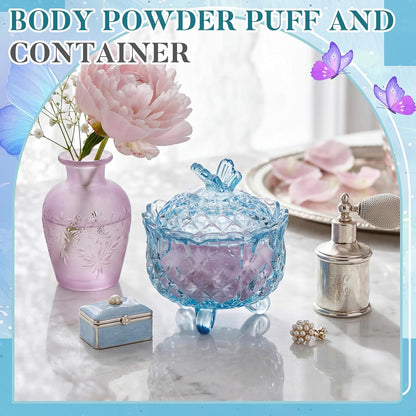 Tioncy 3 Pcs Large Body Powder Puff and Container Valentine's Day gift Powder Container with Puff Crystal Case Soft Washable Reusable Velour Face Body Glitter Wet Dry Makeup (Classic,Clear)