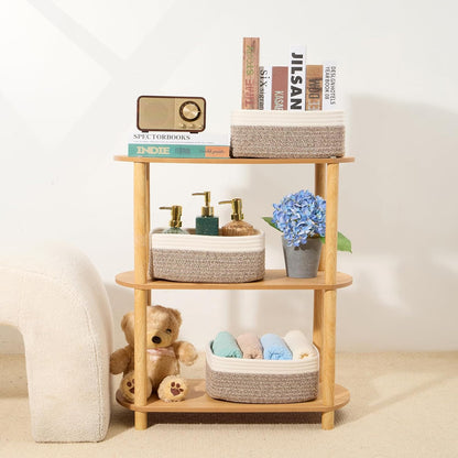 MiniArk Small Storage Baskets for Organizing | Closet Organizer Bins | Shelf Toy Basket | Woven Rope Baskets | Cube Decorative Box | Shallow Basket | L11.5xW7.5xH4.7| Brown