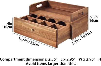 SARUFO Acacia Wood Tea Bag Organizers, Tea Packet Storage Boxes, 8-Compartment Tea Caddy for Tea Bags Chest, Teabag Holder Containers, Teabox Station Display