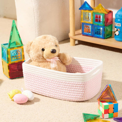 MiniArk Small Storage Baskets for Organizing | Closet Organizer Bins | Shelf Toy Basket | Woven Rope Baskets | Cube Decorative Box | Shallow Basket | L11.5xW7.5xH4.7| Brown
