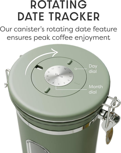 Veken Coffee Canister with Window, Family Choice Awards Winner, Airtight Stainless Steel Home Kitchen Food Storage Container with Lids for Grounds, Beans, Tea, Flour,Cereal,Sugar Jars,Scoop,16OZ,Black