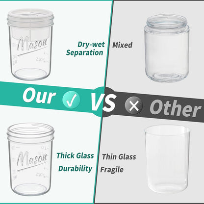 Xyptorix 16 oz Overnight Oats Containers with Lids, Leak-Proof Wide Mouth Mason Jars & Separate Compartments for Fruits/Nuts, Airtight Glass Jars for Chia Pudding, Yogurt, Parfait and Salad