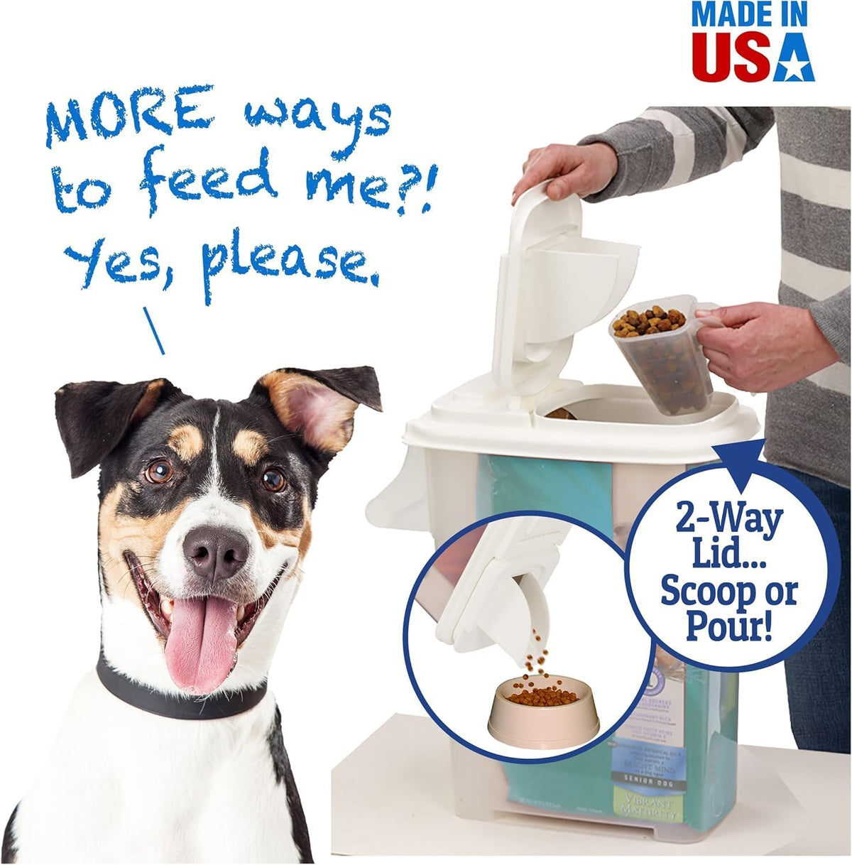 Buddeez Airtight Pet Food Storage Container - 50 QT/50 LB Capacity Dog Food Storage Container - Cat Food Container, Bird Seed Storage Container, Rolling Storage Bin, Air Tight with Handle & Scoop