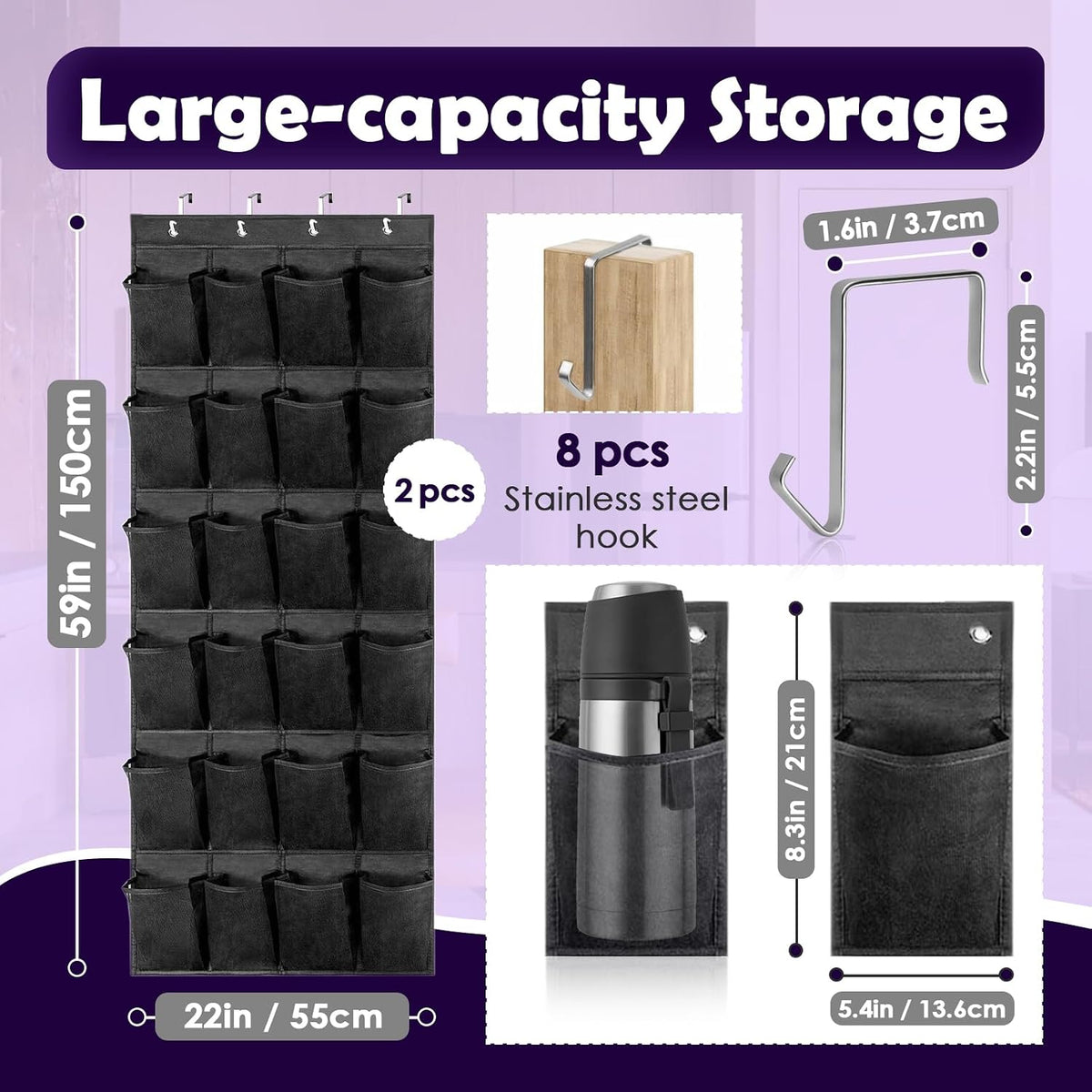 Over The Door Water Bottle Organizer for Stanley, Multi-Functional 24 Pockets Water Bottle Organizer for Door, Foldable Wall-Mounted Design, Over The Door Cup Holder for Kitchens and RV