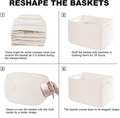 4 Pack Storage Baskets for Organizing, Woven Baskets for Shelves - Perfect for Toys, Books, Towels, and Clothes, Durable Gift Basket Bins Toy Storage, 12.7''Lx9''Wx7.8''H, Brown & White
