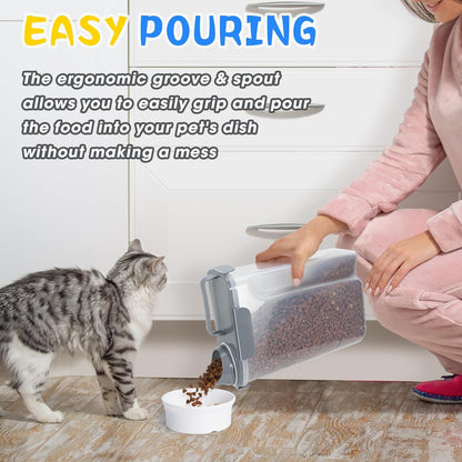 TBMax 2 Pack Cat Dog Food Storage Containers 10 to 14 Lbs, Portable Travel Pet Container Dispenser with Easy-Pouring Spout & Cup, Airtight Bird Seed Container Dog Treat Storage Bin -White