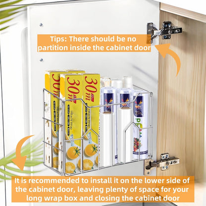 Cididu 2 Pack Kitchen Wrap Organizer Rack Wall Mount, Cabinet Door Organizer Storage, Wall Rack Basket Sturdy Steel Wire, Tall Inside Cabinet Holder for Aluminum Foil Plastic Wrap Wax Paper