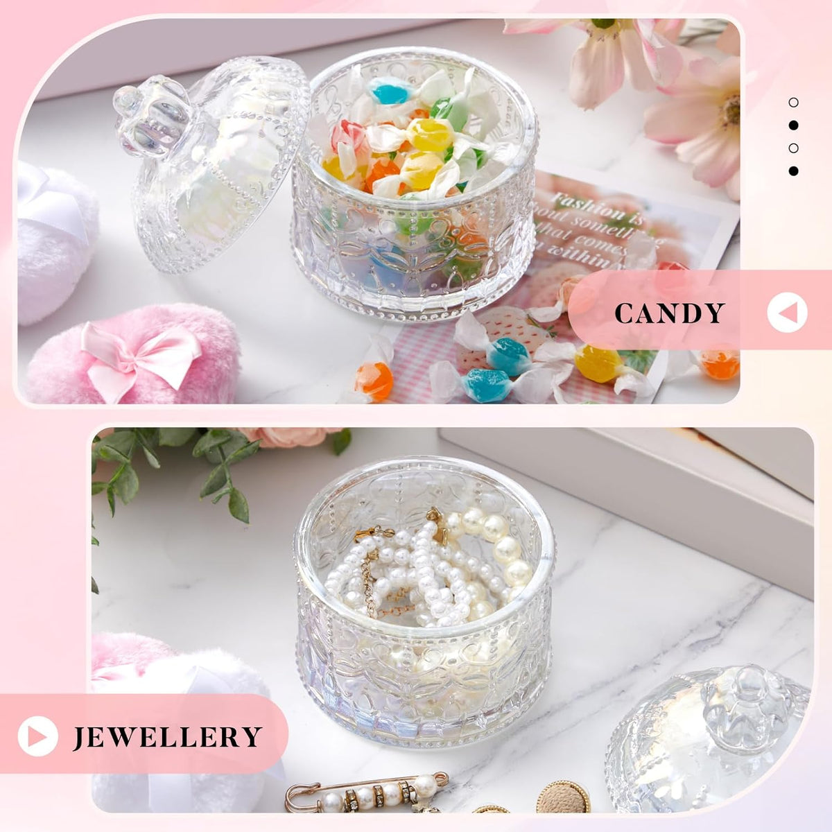 Tioncy 3 Pcs Large Body Powder Puff and Container Valentine's Day gift Powder Container with Puff Crystal Case Soft Washable Reusable Velour Face Body Glitter Wet Dry Makeup (Classic,Clear)