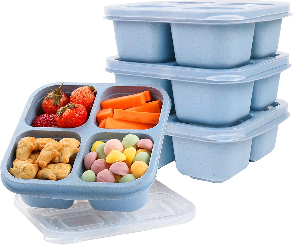LCHLZZ Snack Containers, Divided Bento Snack Box, 4 Compartments Reusable Meal Prep Lunch Containers for Kids Adults, Food Storage Containers for School Work Travel