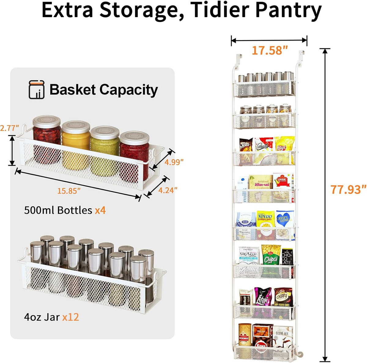 Over the Door Pantry Organizer, 6-Tier Pantry Door Organization and Storage, Over the Door Spice Rack, Home & Kitchen Storage Shelves for Cabinet, Black