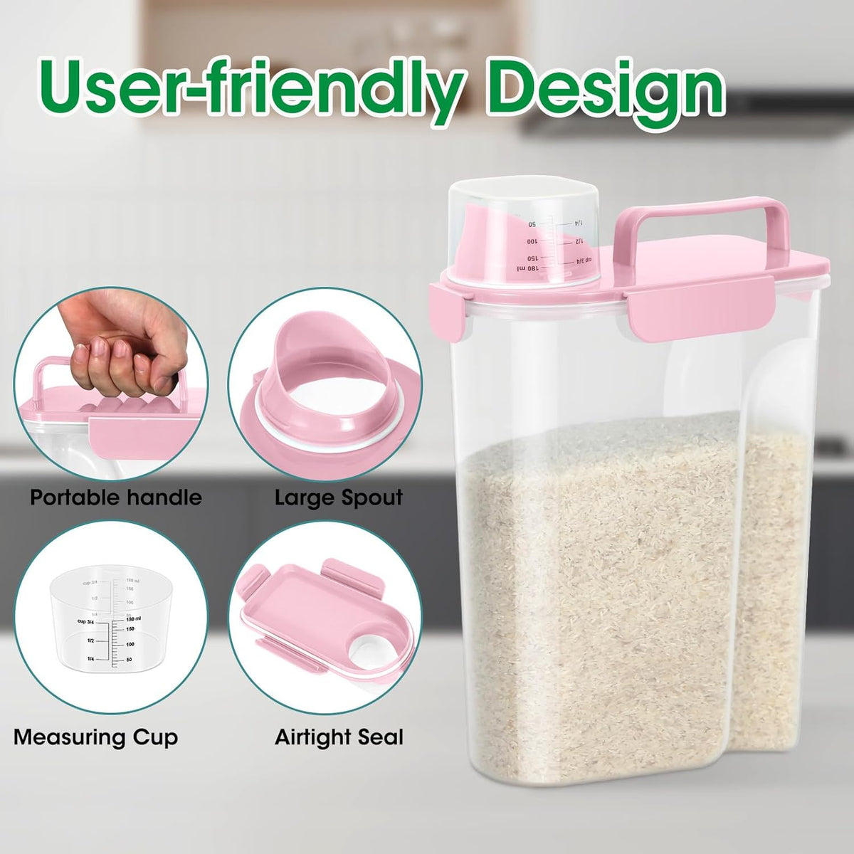 TBMax Rice Container Cereal Storage Container 2 Pack 5 Lbs, Kitchen Pantry Dry Food Storage Holder with Easy-Pouring Spout & Handy Cup, Small Pet Dog Cat Food Dispenser for Daily Feeding -Grey