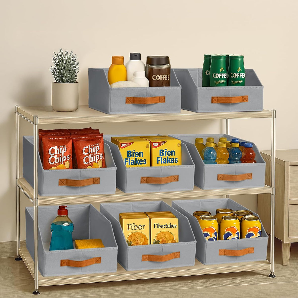 Homsorout Fabric Storage Bins for Organizing - Large Trapezoid Collapsible Storage Bins with Front Handle, Closet Organizers and Storage for Bedroom, Home Shelves, Small Spaces, Beige