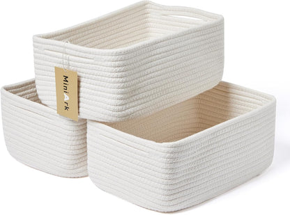 MiniArk Small Storage Baskets for Organizing | Closet Organizer Bins | Shelf Toy Basket | Woven Rope Baskets | Cube Decorative Box | Shallow Basket | L11.5xW7.5xH4.7| Brown