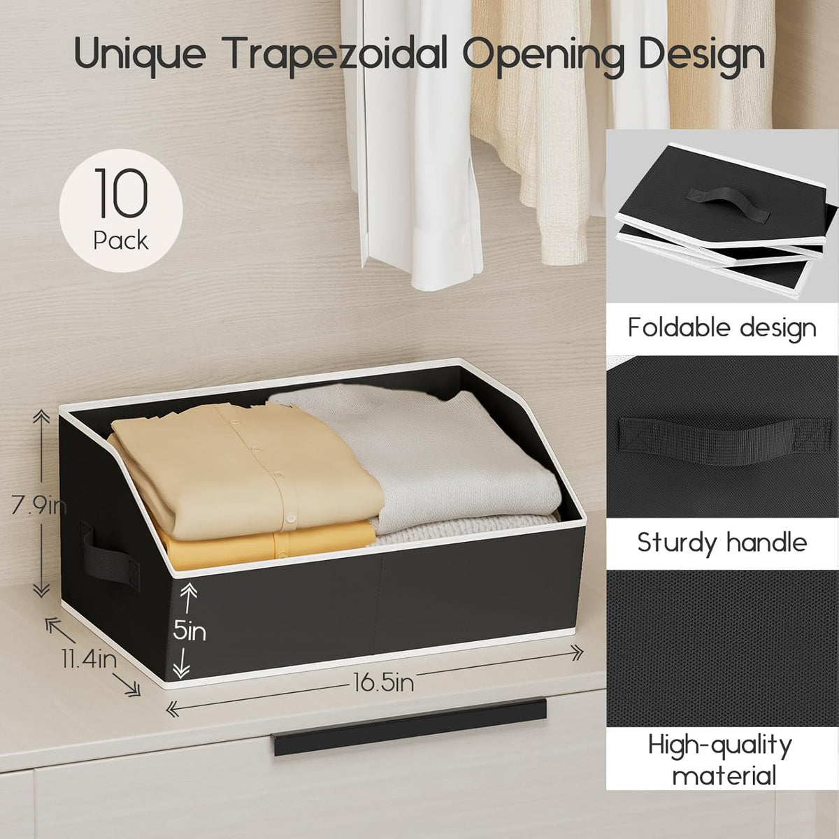 Homsorout Large Closet Organizers and Storage Bins - Trapezoid Storage Baskets for Shelves, Foldable Fabric Baskets with Handles Ideal for Closet, Basket, Wardrobe and Shelf Storage, Beige
