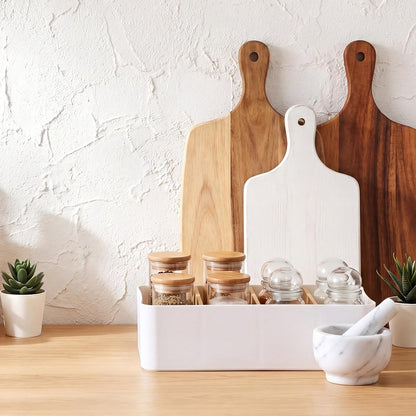 2 Pack Seasoning Packet Organizer Food Storage Organizer & 3 Bamboo Wood Removable Dividers Plastic Bins Caddy for Spice Snacks Pouches Spice Organization for Cabinet Kitchen(White)