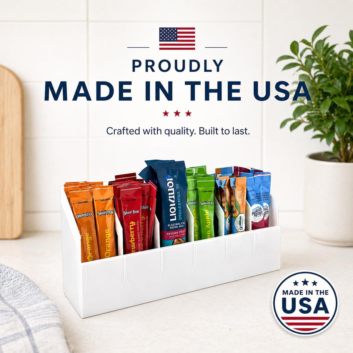 Drink Packet Organizer, 6 Compartment Water Flavor Packet Holder for Drink Mixes, Electrolyte Packets, Tea and Coffee, Kitchen Counter, Pantry and Coffee Bar Organizer