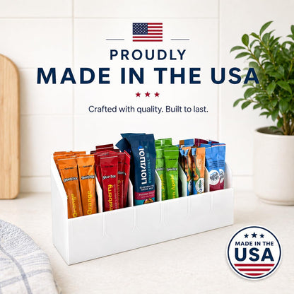 Drink Packet Organizer, 6 Compartment Water Flavor Packet Holder for Drink Mixes, Electrolyte Packets, Tea and Coffee, Kitchen Counter, Pantry and Coffee Bar Organizer
