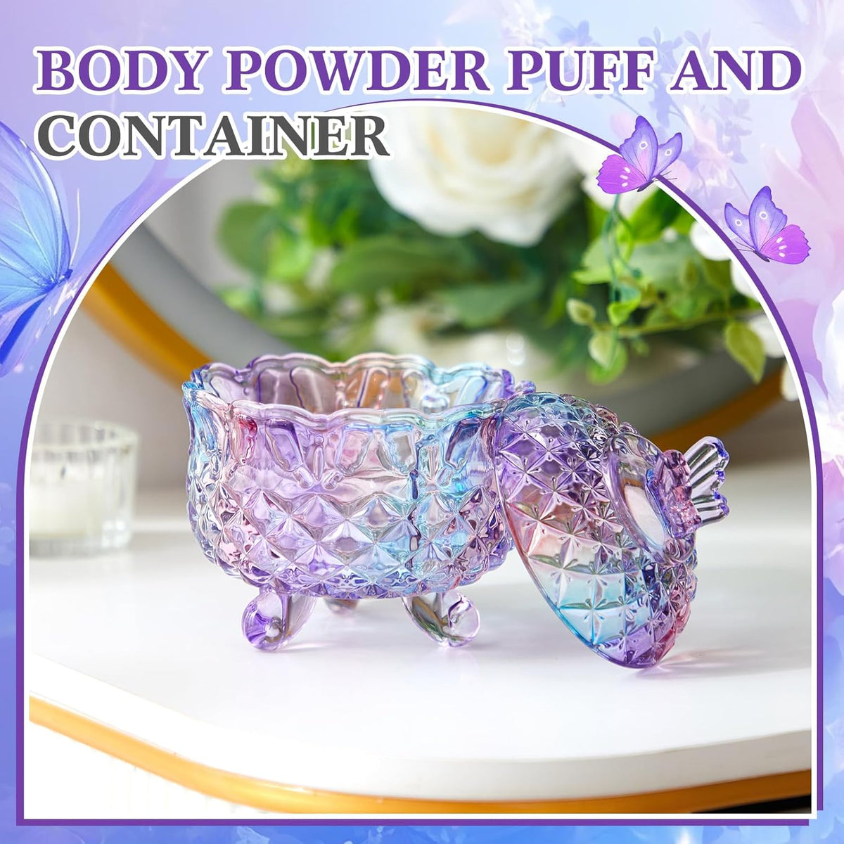Tioncy 3 Pcs Large Body Powder Puff and Container Valentine's Day gift Powder Container with Puff Crystal Case Soft Washable Reusable Velour Face Body Glitter Wet Dry Makeup (Classic,Clear)