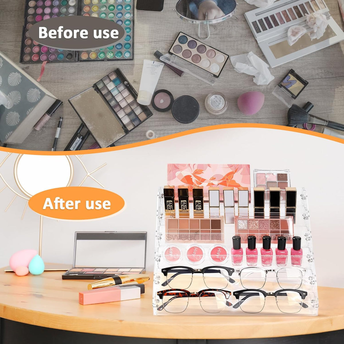 6-Tier Nail Polish Organizer Rack, Acrylic Display Stand Holder for Nail Paint, Tattoo ink, Essential Oil, Sunglasses Storage for Salon Vanity Table, Home Decor, Holds 72 Bottles