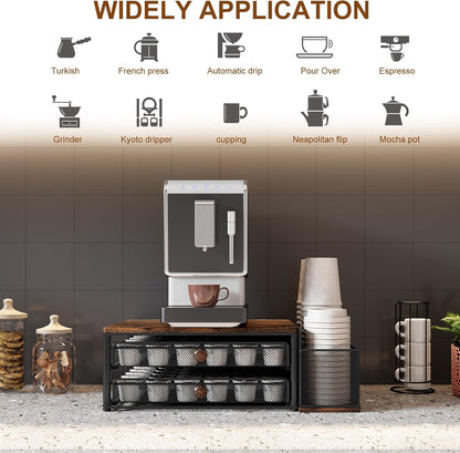 TQVAI K Cup Holder - 60 Capsule Capacity 2 Tier Sliding Pods Storage Drawer with Disposable Cups & Lids Holder, Coffee Bar Station Organizer for Countertop, Black