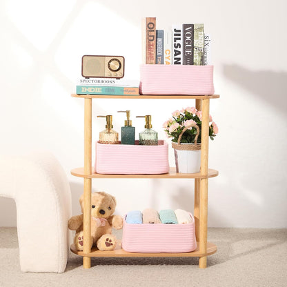 MiniArk Small Storage Baskets for Organizing | Closet Organizer Bins | Shelf Toy Basket | Woven Rope Baskets | Cube Decorative Box | Shallow Basket | L11.5xW7.5xH4.7| Brown
