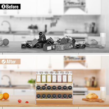 MUDEELA 4 Tier Spice Rack Organizer for Cabinet,Wooden Vertical Spice Shelf, Seasoning Organizer for Countertop, Kitchen, Pantry, Freestanding, 13.4" W × 11.2" H (No Jars Included), White