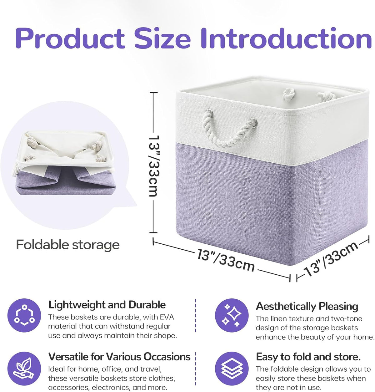 Large Storage Baskets- 15.7x11.8x8.26 inch Storage Bins for Shelves and Closet Organizing, Foldable Fabric Bin for Home Organization Clothes and Laundry (3-Pack, White&Khaki)
