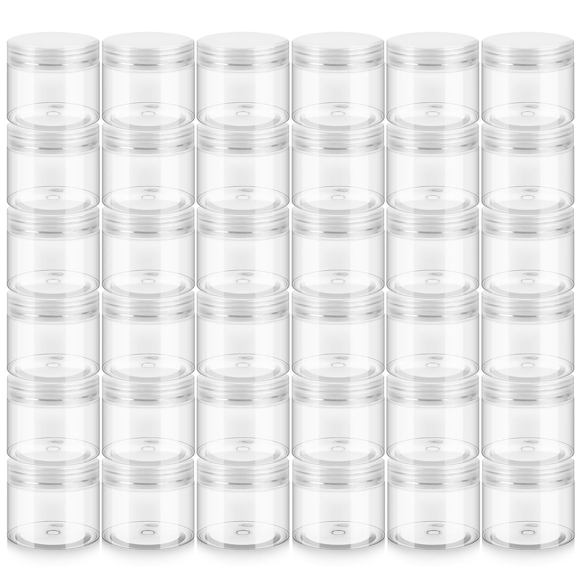 Loretoy 36 Pack 2 OZ Plastic Jars with Lids, BPA Free, Reusable, Refillable Transparent Cosmetic Containers for Bath Salts, Cosmetics, Powders, Beauty Product and Small Accessories