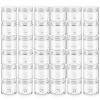 Loretoy 36 Pack 2 OZ Plastic Jars with Lids, BPA Free, Reusable, Refillable Transparent Cosmetic Containers for Bath Salts, Cosmetics, Powders, Beauty Product and Small Accessories