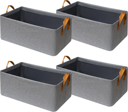SNWDN Closet Cloth Storage Bins for Shelves, Medium Storage Baskets for Shelves, Fabric Bins for Closet organization with Handles（ Gray 15''L x 10''W x 8''H）