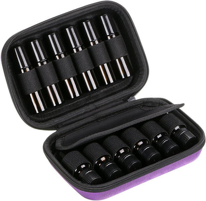 Hipiwe Hard Shell Essential Oil Carrying Case Holds 12 Bottles (Can hold 5ml, 10ml, &10ml Rollers) Travel Size Essential Oils Bag Organizer Perfect for Essential Oils Bottle (Purple)