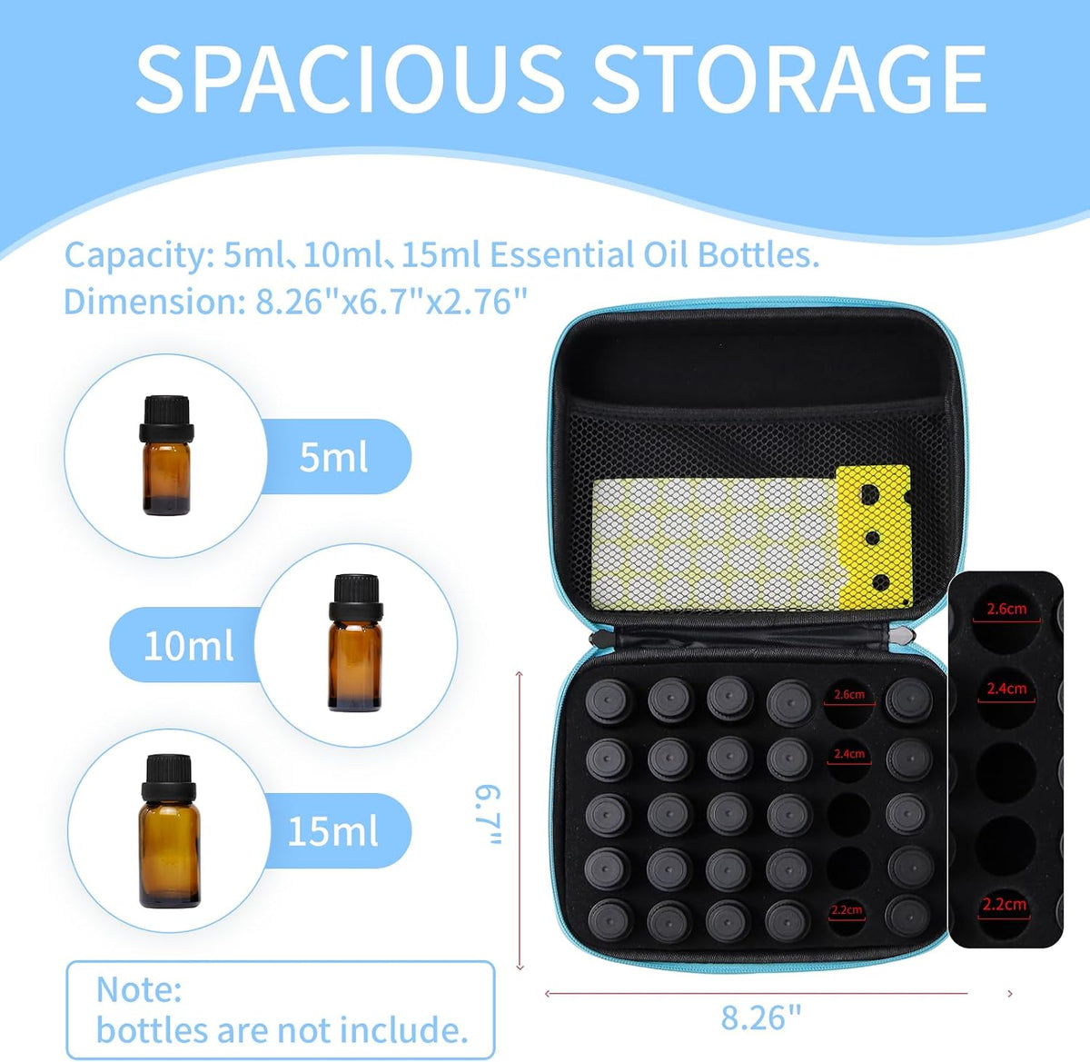 Essential Oil Storage Holder Organizer Carrying Case - 30 Bottles | Hard Shell Essential Oils Box Holds 5ml 10ml 15ml Bottle Travel Bag with Labels & Foam Insert for doTERRA & Young Living