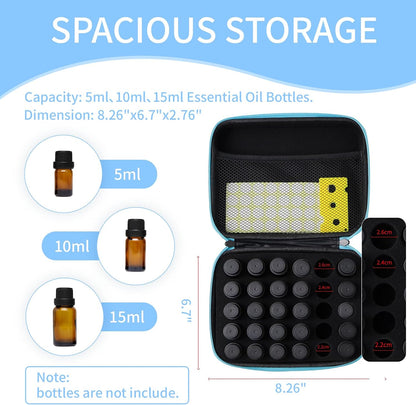 Essential Oil Storage Holder Organizer Carrying Case - 30 Bottles | Hard Shell Essential Oils Box Holds 5ml 10ml 15ml Bottle Travel Bag with Labels & Foam Insert for doTERRA & Young Living