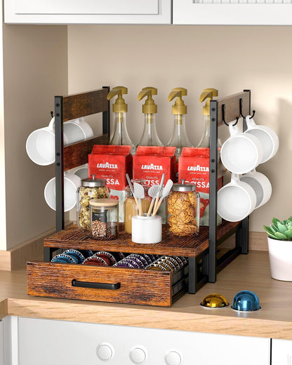 Evermagin K Cup Holder, 35 Pod Capacity, Coffee Pod Holder Compatible with Keurig, Coffee Station Organizer for Countertop with Cup Rack, Rustic Brown