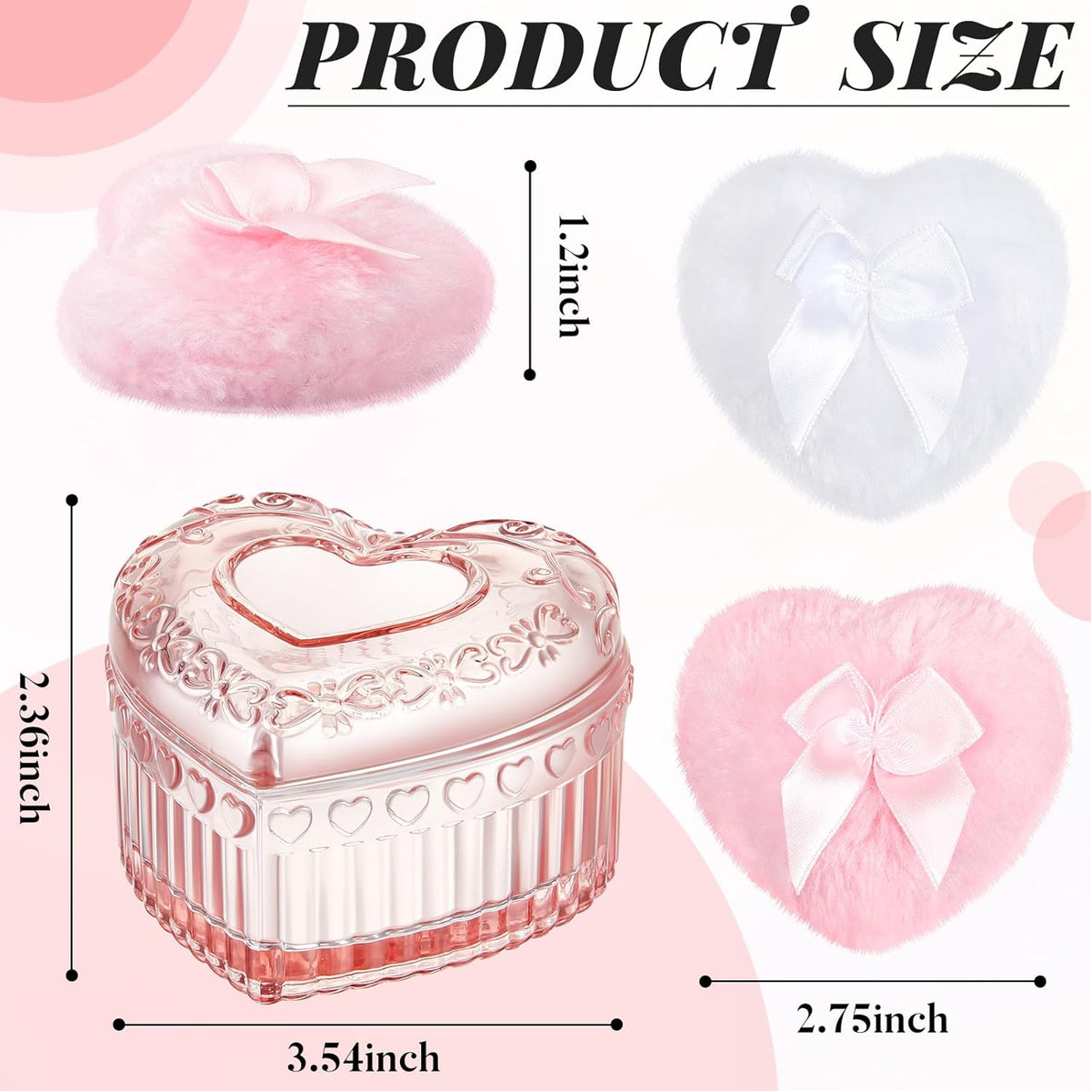 Tioncy 3 Pcs Large Body Powder Puff and Container Valentine's Day gift Powder Container with Puff Crystal Case Soft Washable Reusable Velour Face Body Glitter Wet Dry Makeup (Classic,Clear)