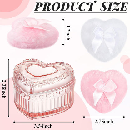Tioncy 3 Pcs Large Body Powder Puff and Container Valentine's Day gift Powder Container with Puff Crystal Case Soft Washable Reusable Velour Face Body Glitter Wet Dry Makeup (Classic,Clear)