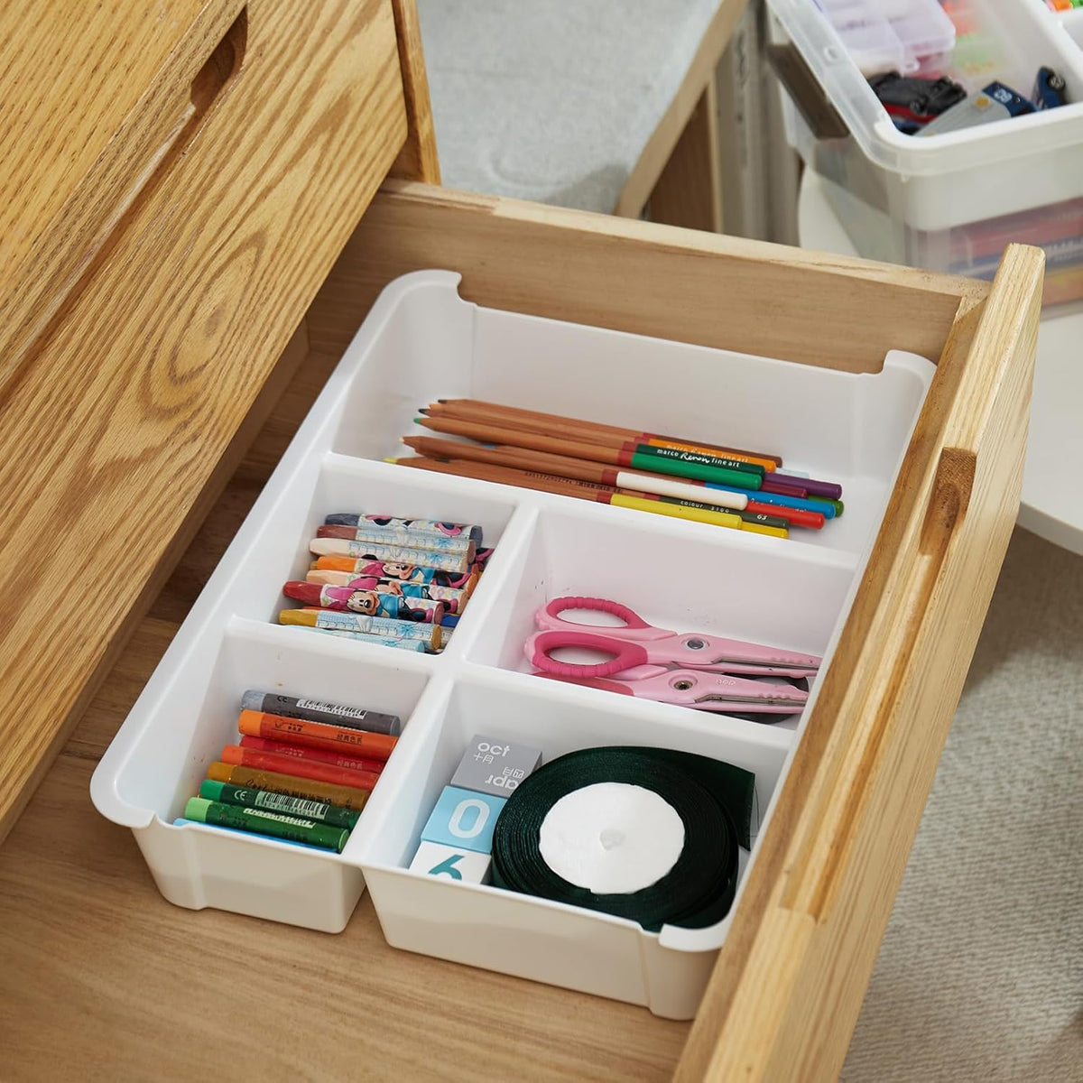 MACOPRO 17 QT Plastic Storage Box with Removable Tray, Bins with Lids, Clear Storage Container for Craft Supplies, Beads, Tools, Sewing, and Playdoh Organization (White, -17QT)