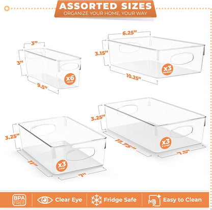 Sorbus Small Clear Plastic Storage Bins for Organizing, Clear Organizer Bins with Handles, Plastic Storage Bins for Closet, Pantry, Fridge, Medicine Cabinet Organizer, Shelves, Freezer, Drawer