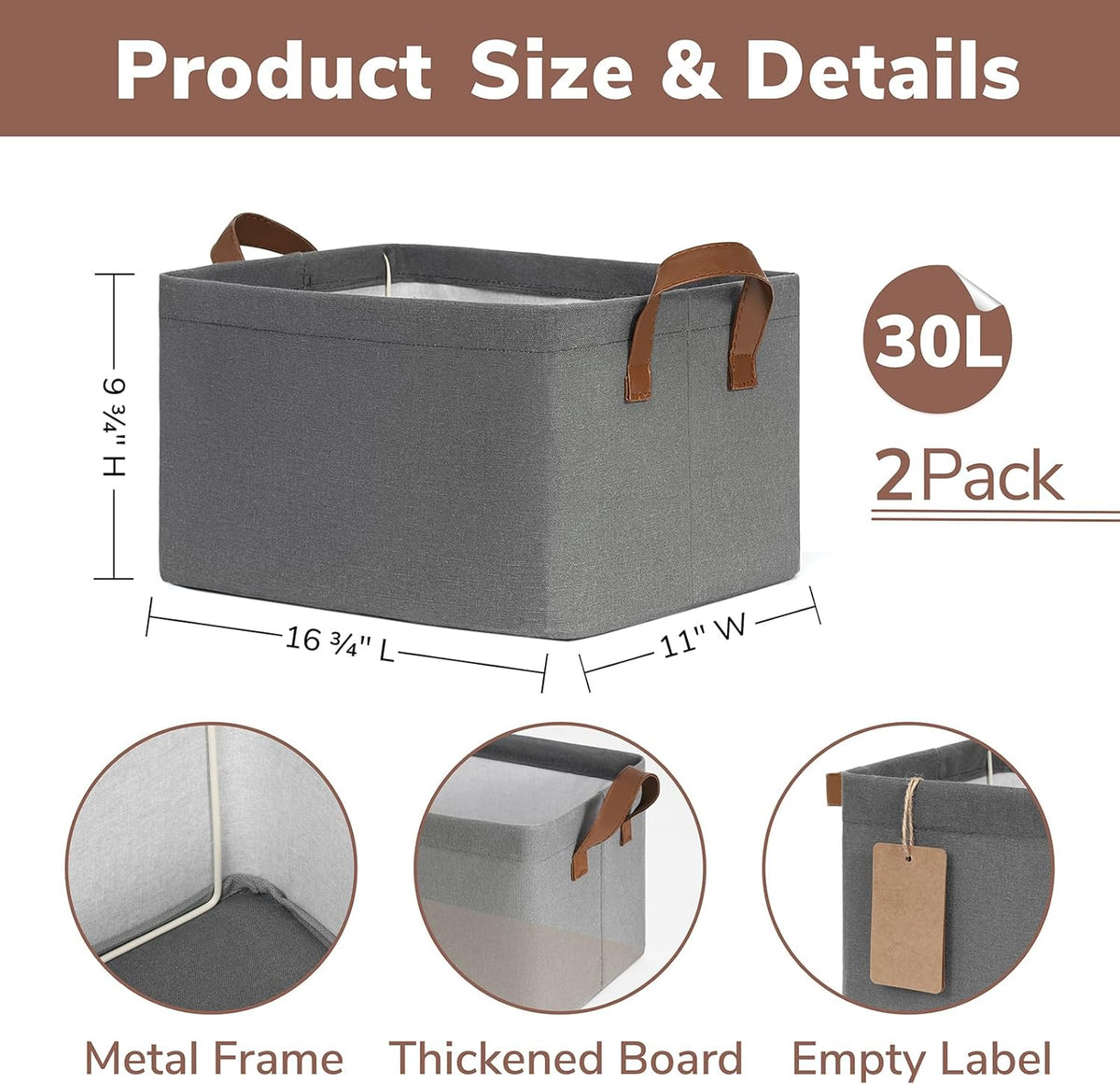 CHICVITA Large Storage Baskets for Shelves, Fabric Storage Bins with Metal Frame, Closet Organizers and Storage Boxes for Clothes Toy, Beige