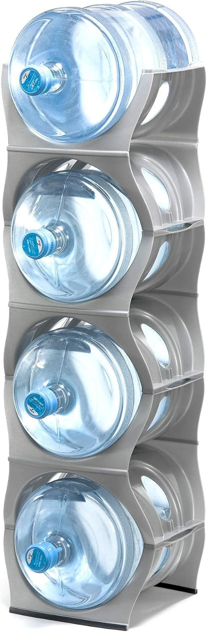 Bariboo Stackable Water Bottle Storage Rack Best Water Jugs 5 Gallon Organizer. Jug Holder for Kitchen, Cabinet and Office Organizing. Reinforced Polypropylene (Silver, 4 No Shelf)