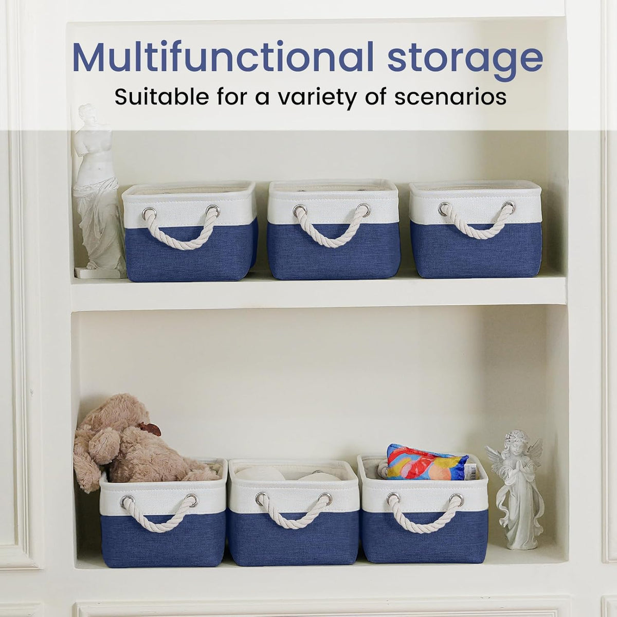 Large Storage Baskets- 15.7x11.8x8.26 inch Storage Bins for Shelves and Closet Organizing, Foldable Fabric Bin for Home Organization Clothes and Laundry (3-Pack, White&Khaki)