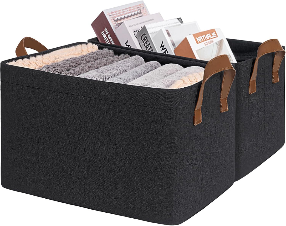 CHICVITA Large Storage Baskets for Shelves, Fabric Storage Bins with Metal Frame, Closet Organizers and Storage Boxes for Clothes Toy, Beige